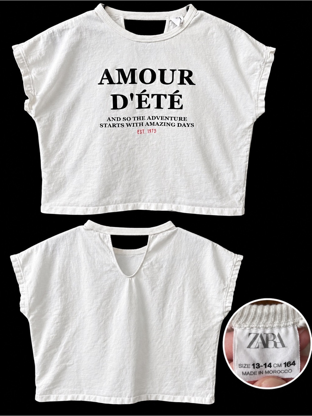 Zara White 'Amour D'été' Graphic Crop Top
